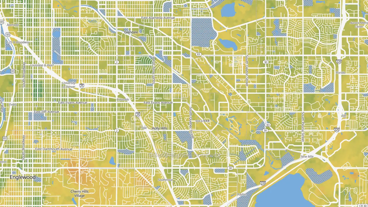 Bike Grade map of Southeastern Denver, Denver, CO