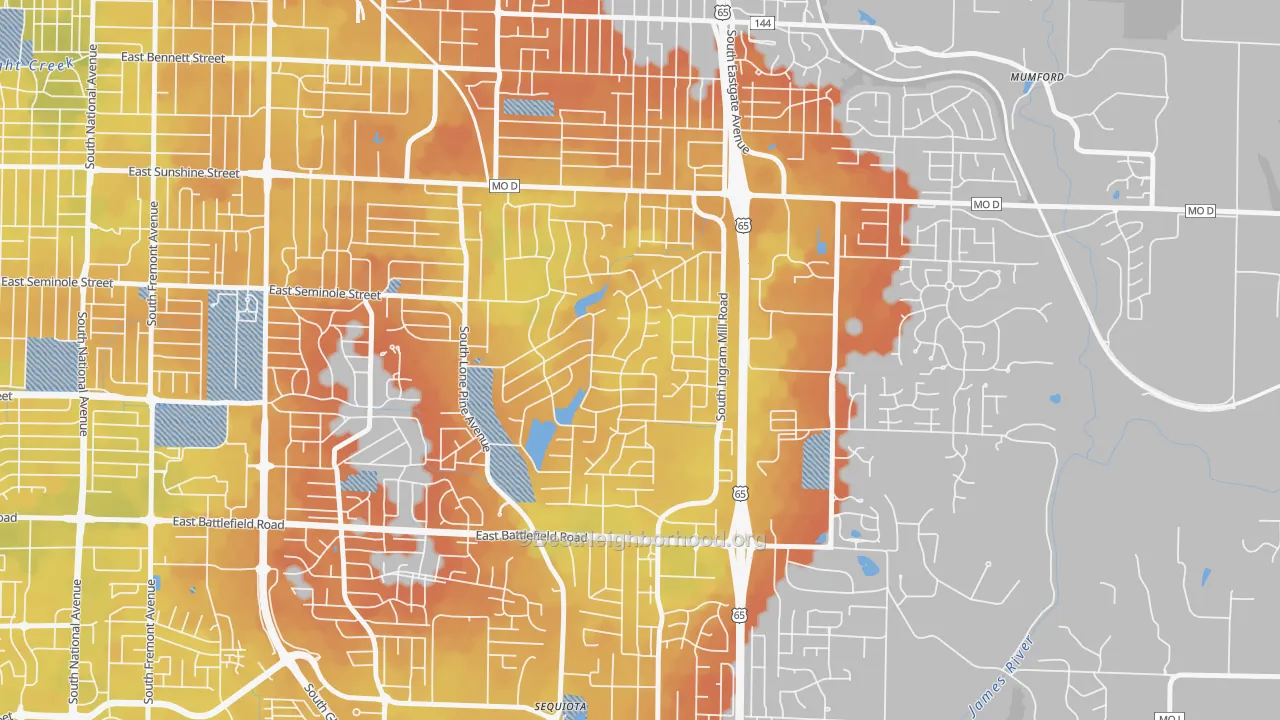 Bike Grade map of Southern Hills, Springfield, MO