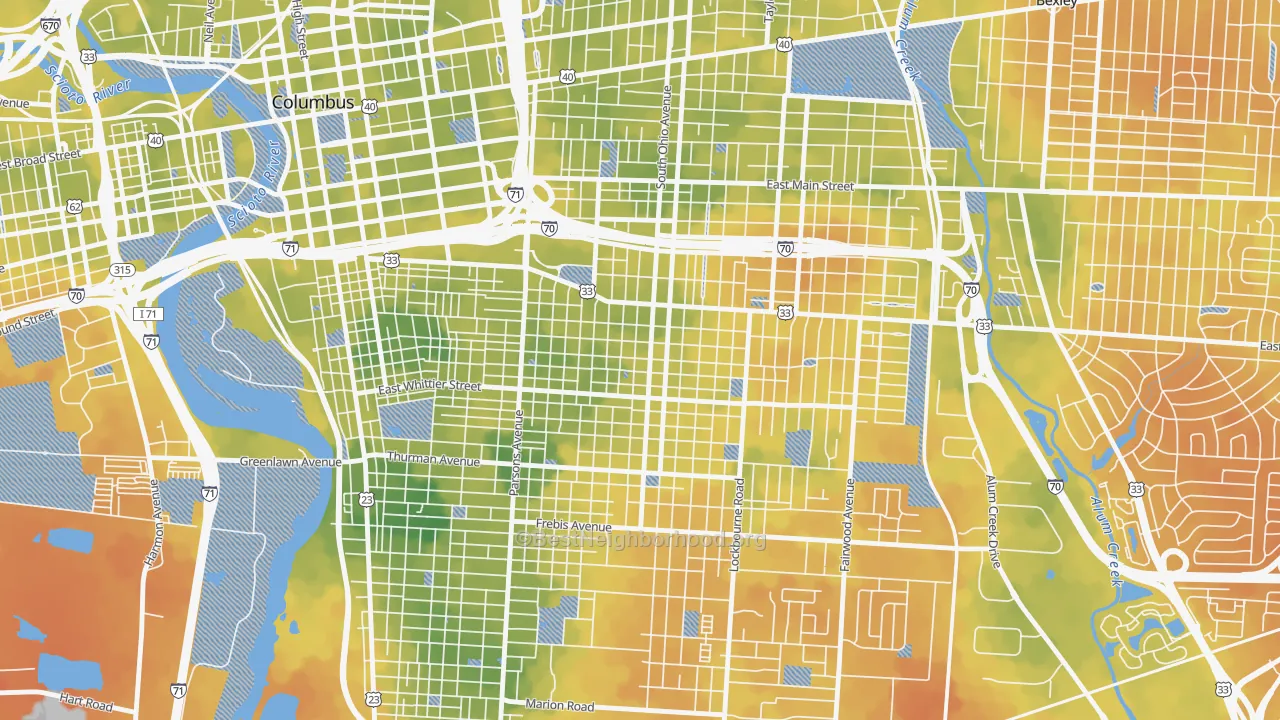 Bike Grade map of Southern Orchards, Columbus, OH