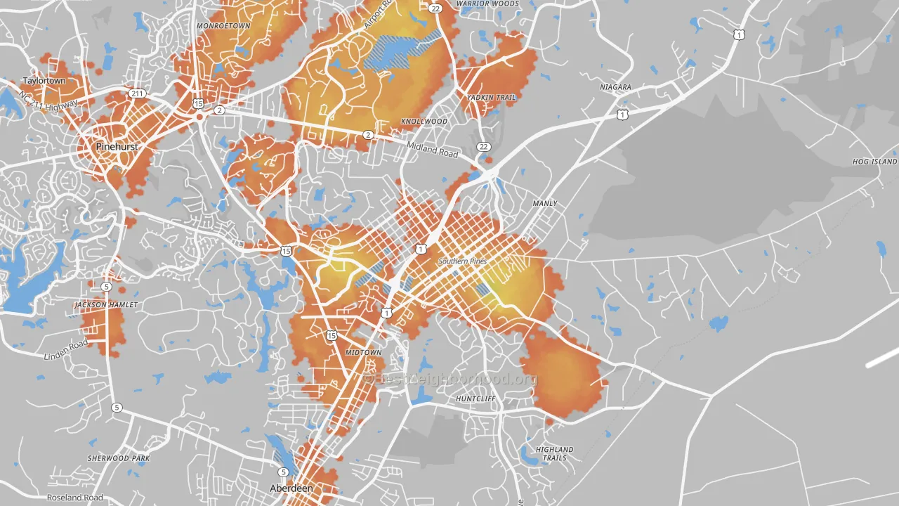 Bike Grade map of Southern Pines, NC