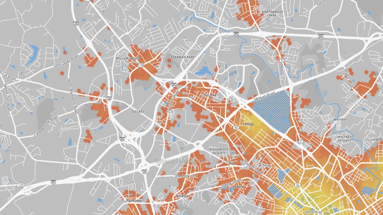 Bike Grade map of Southern Shops, SC