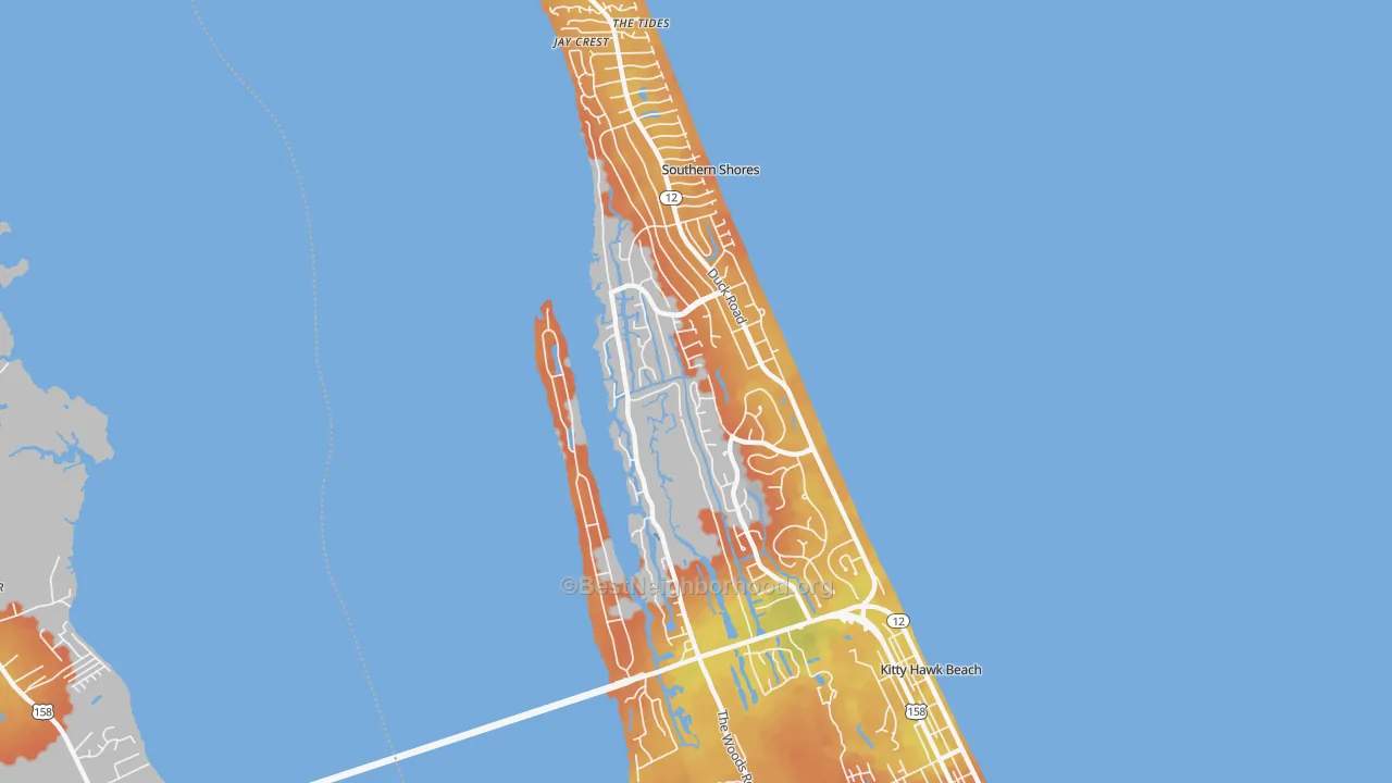 Bike Grade map of Southern Shores, NC