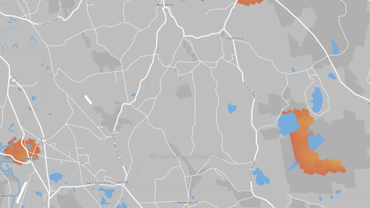 Bike Grade map of Southfield, MA