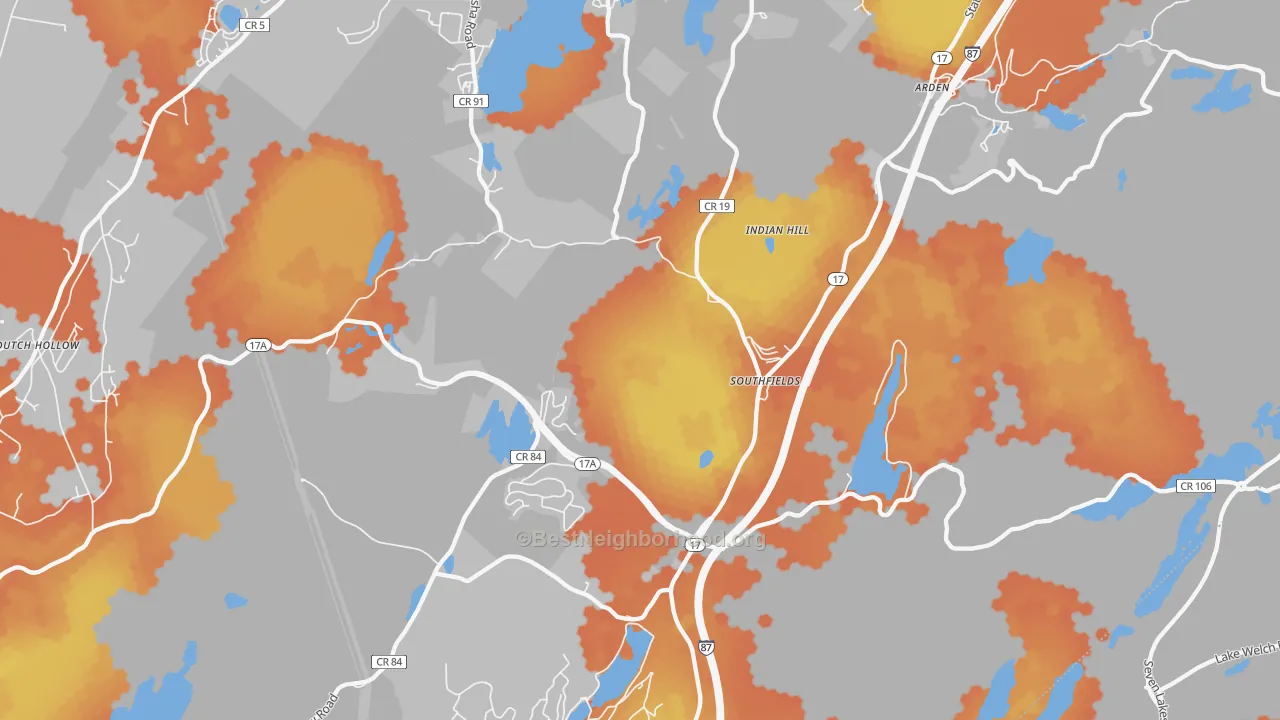 Bike Grade map of Southfields, NY