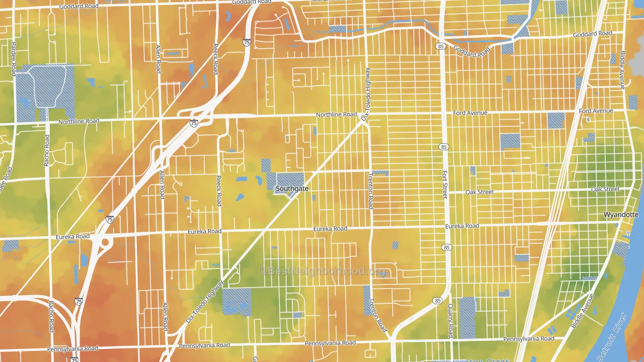 Bike Grade map of Southgate, MI