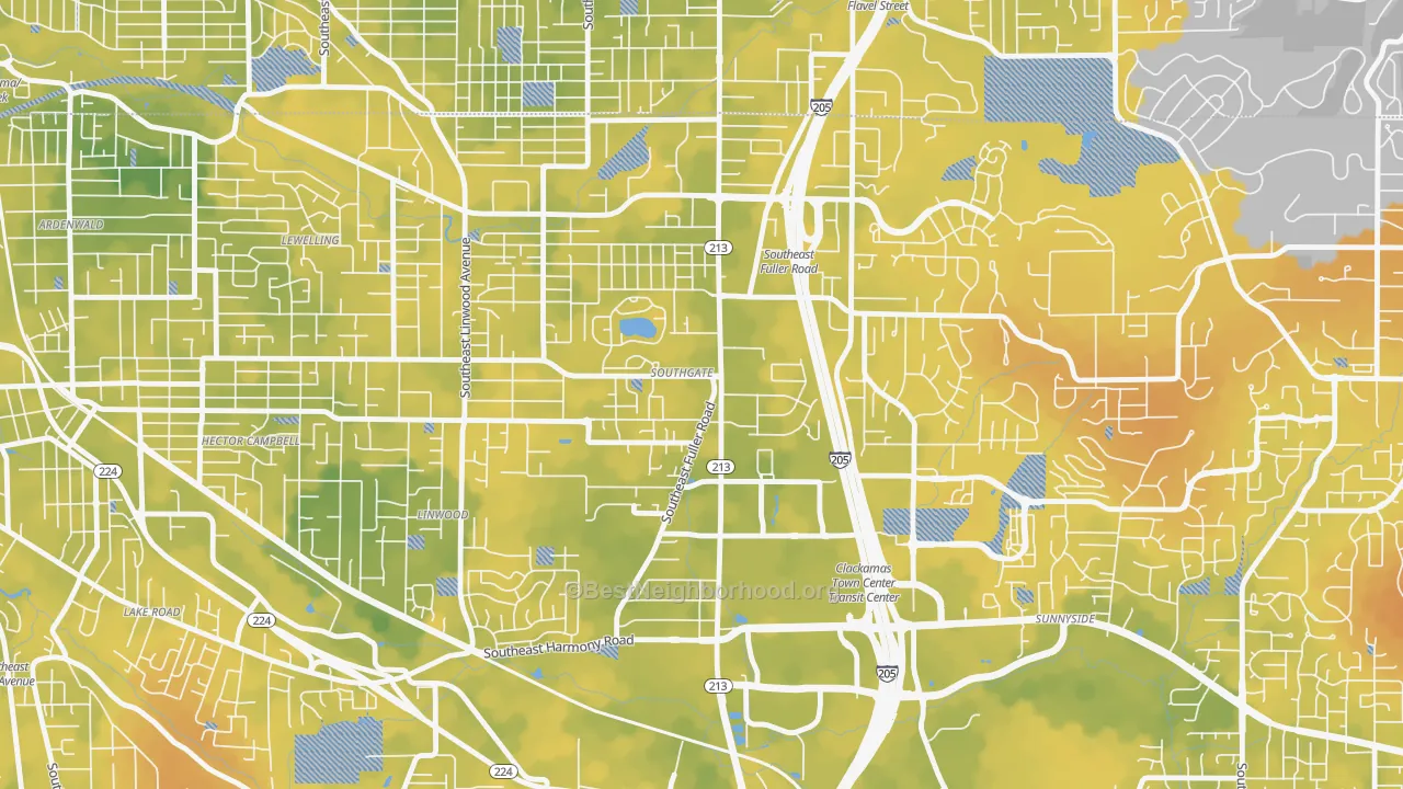 Bike Grade map of Southgate, Portland, OR