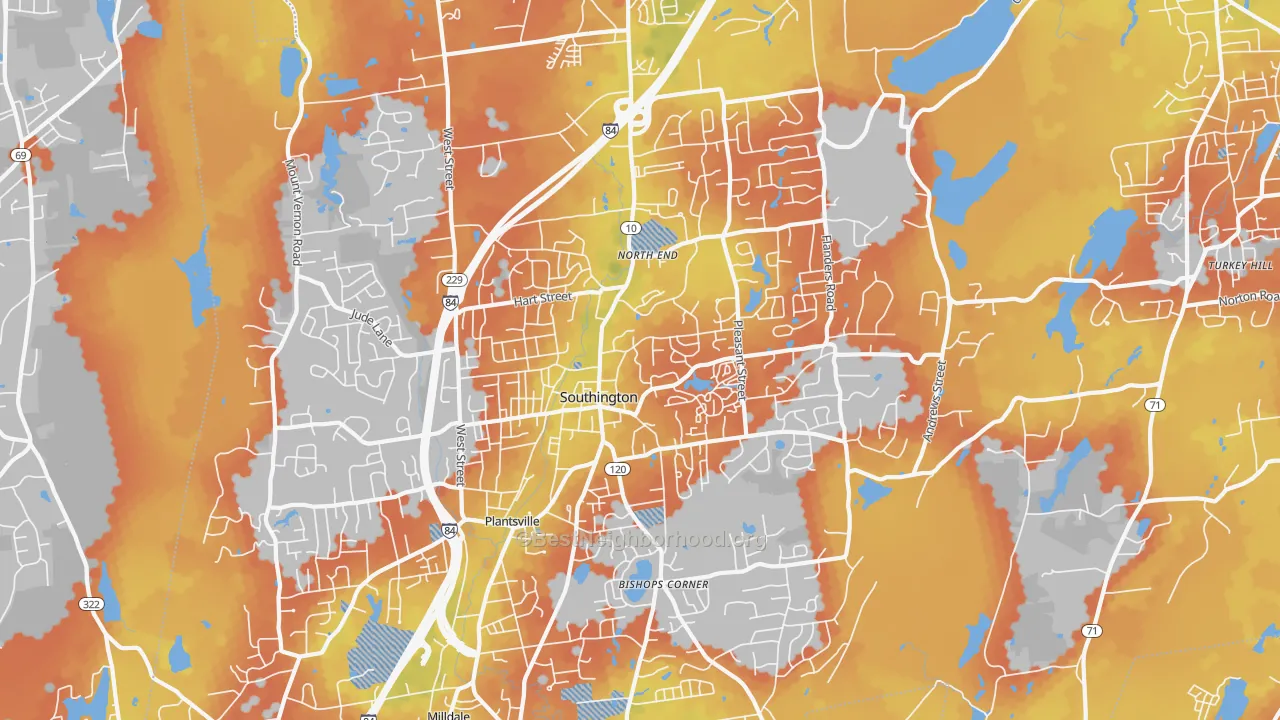 Bike Grade map of Southington, CT
