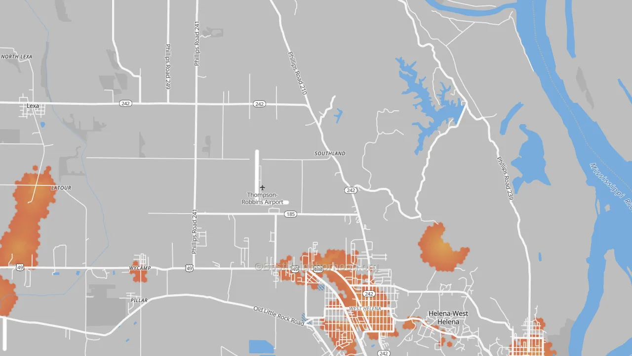 Bike Grade map of Southland, AR