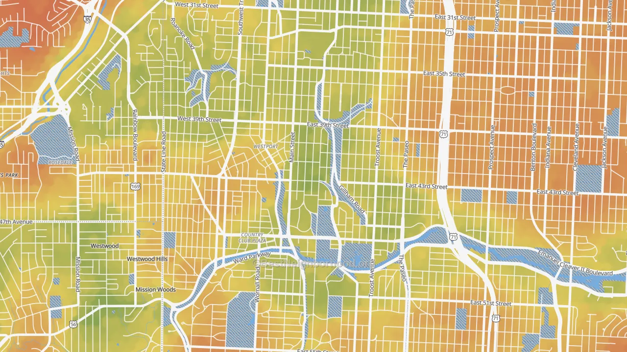 Bike Grade map of Southmoreland, Kansas City, MO