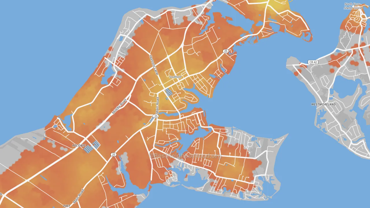 Bike Grade map of Southold, NY