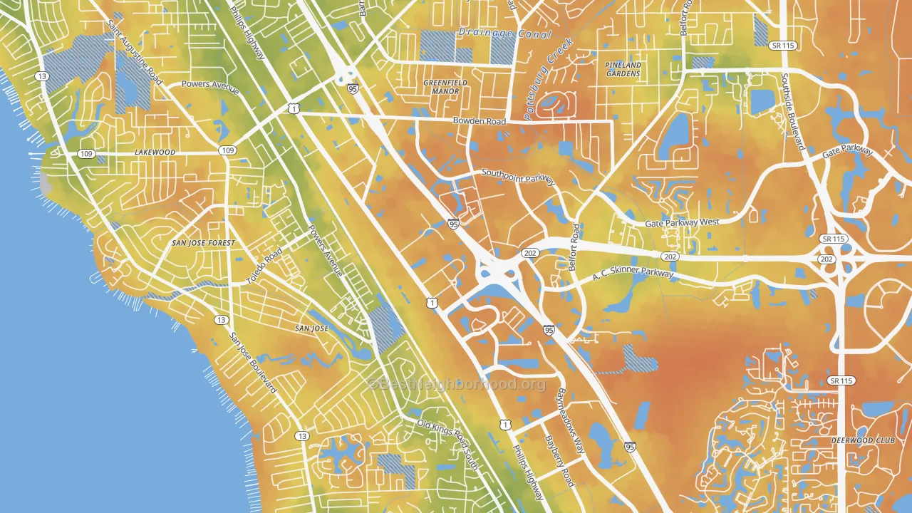 Bike Grade map of Southpoint, Jacksonville, FL