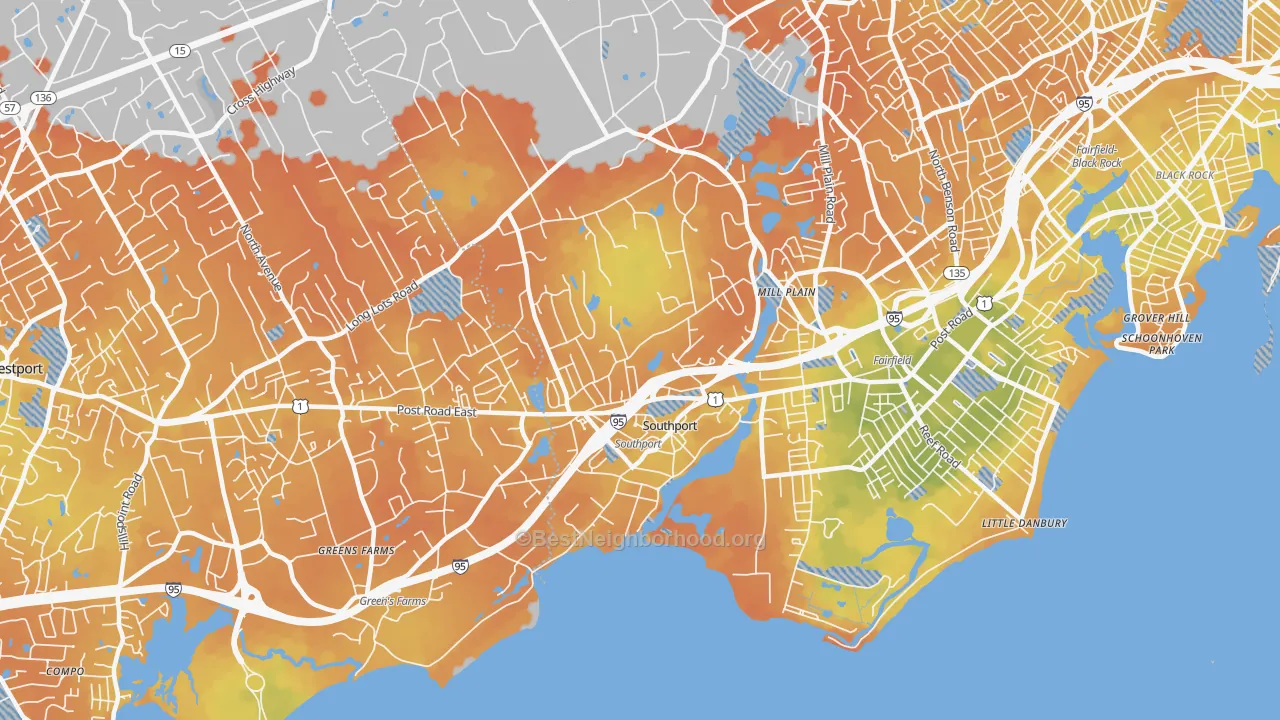 Bike Grade map of Southport, CT