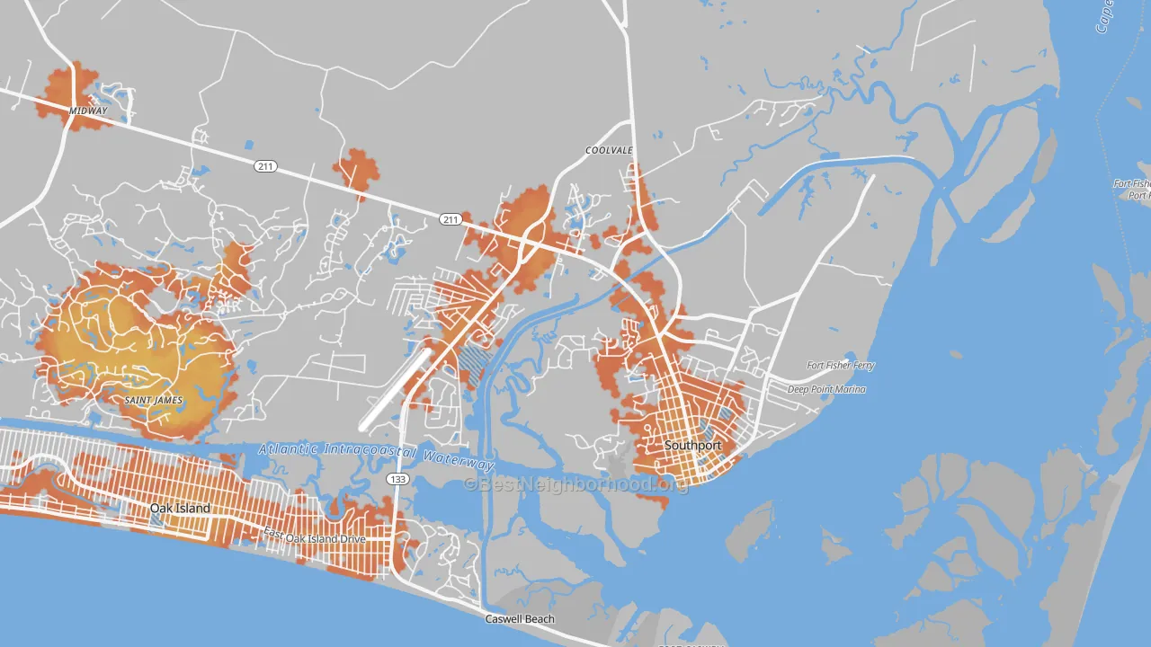 Bike Grade map of Southport, NC