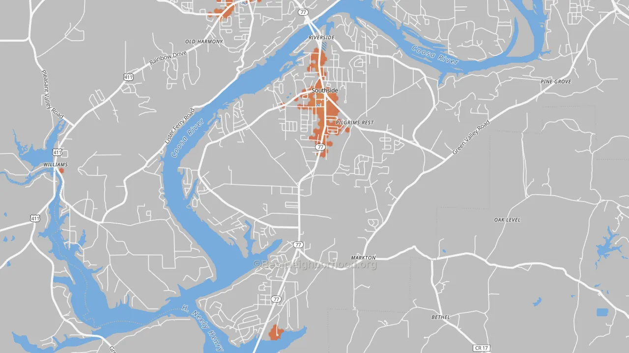 Bike Grade map of Southside, AL