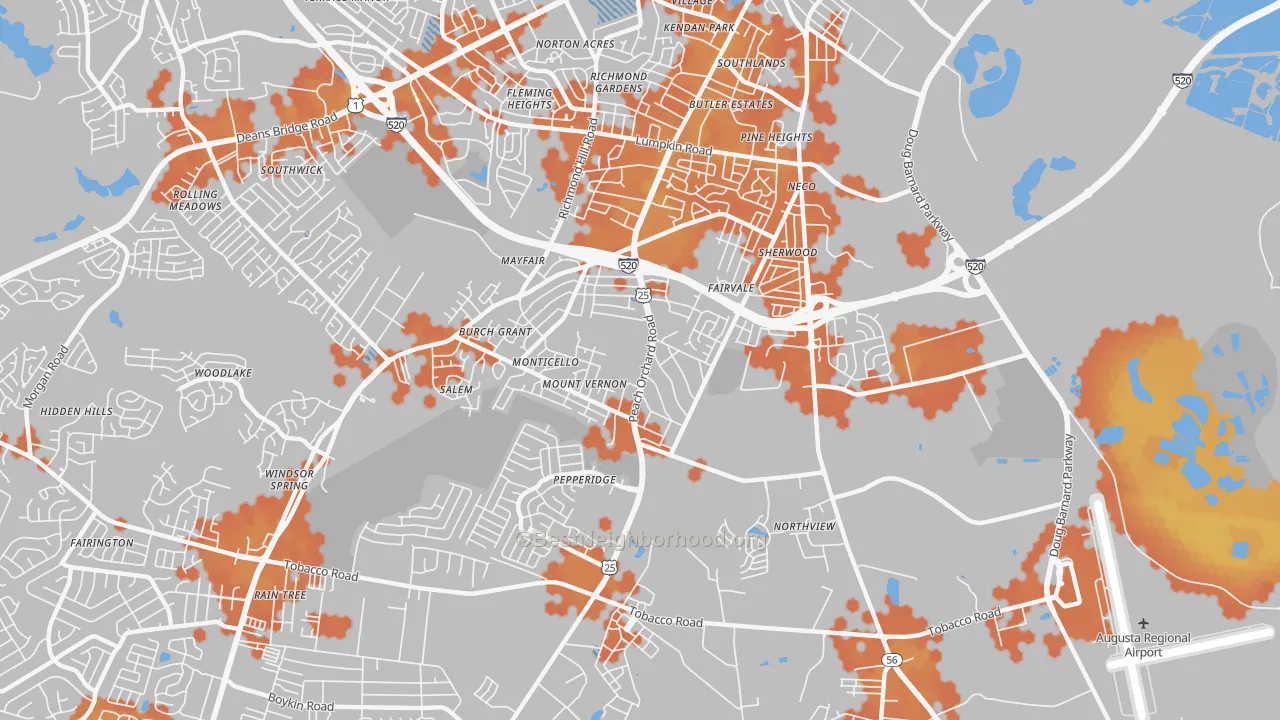 Bike Grade map of Southside, Augusta, GA