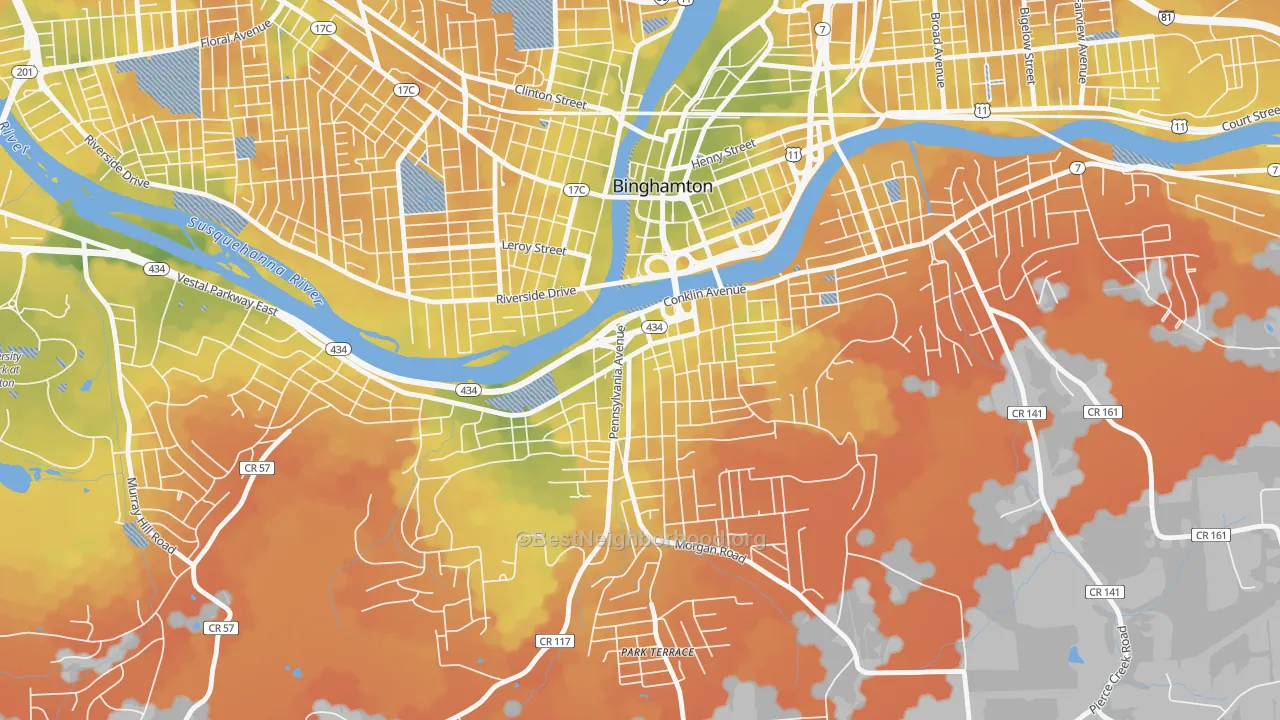 Bike Grade map of Southside, Binghamton, NY