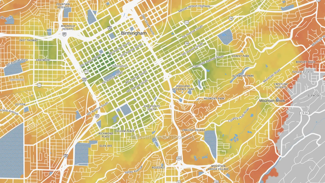 Bike Grade map of Southside, Birmingham, AL