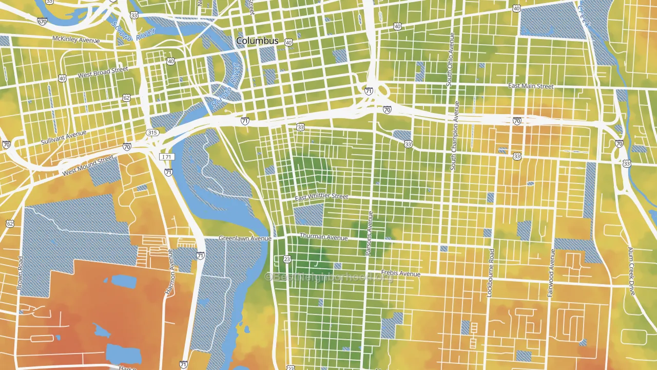 Bike Grade map of Southside Columbus, Columbus, OH