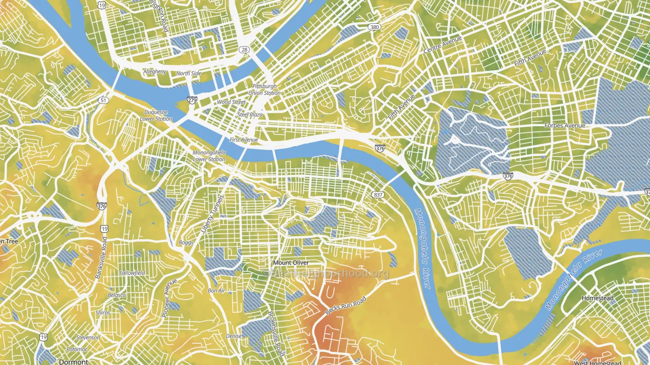 Bike Grade map of Southside Flats, Pittsburgh, PA