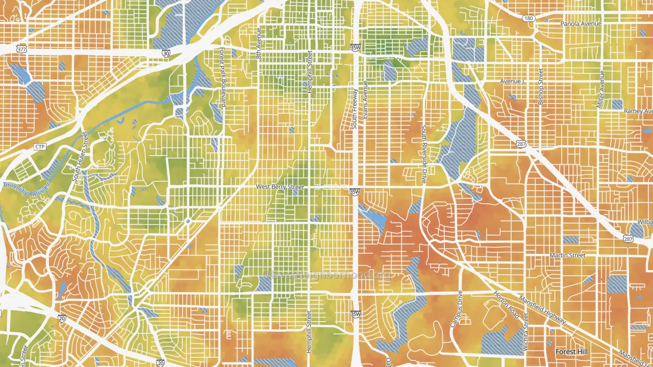 Bike Grade map of Southside, Fort Worth, TX