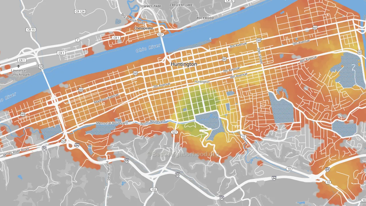 Bike Grade map of Southside, Huntington, WV