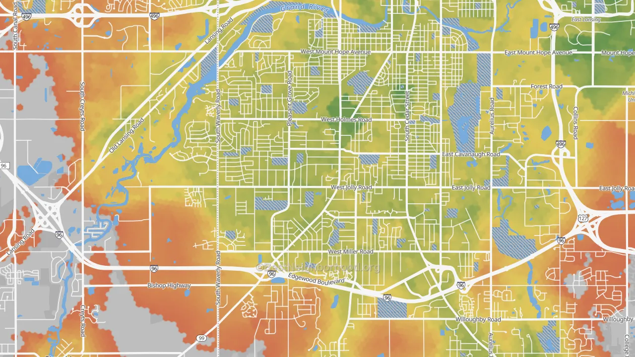 Bike Grade map of Southside, Lansing, MI