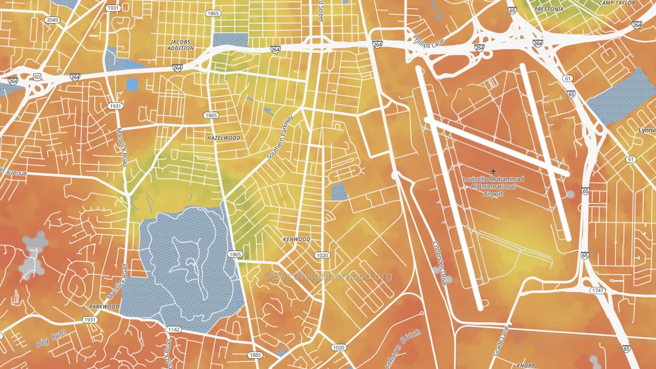 Bike Grade map of Southside, Louisville, KY