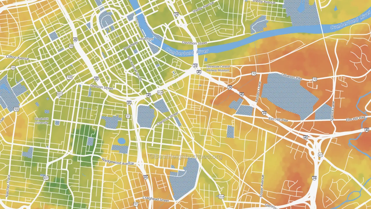 Bike Grade map of Southside, Nashville, TN
