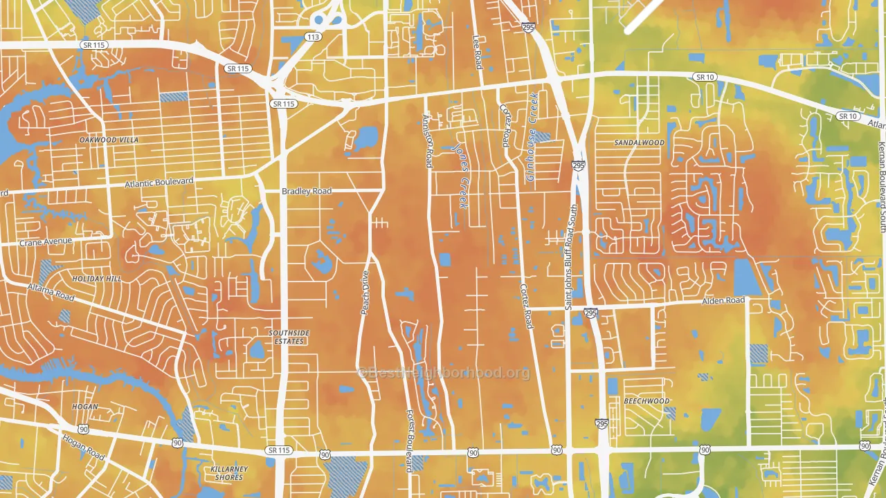 Bike Grade map of Southsuide Estates, Jacksonville, FL