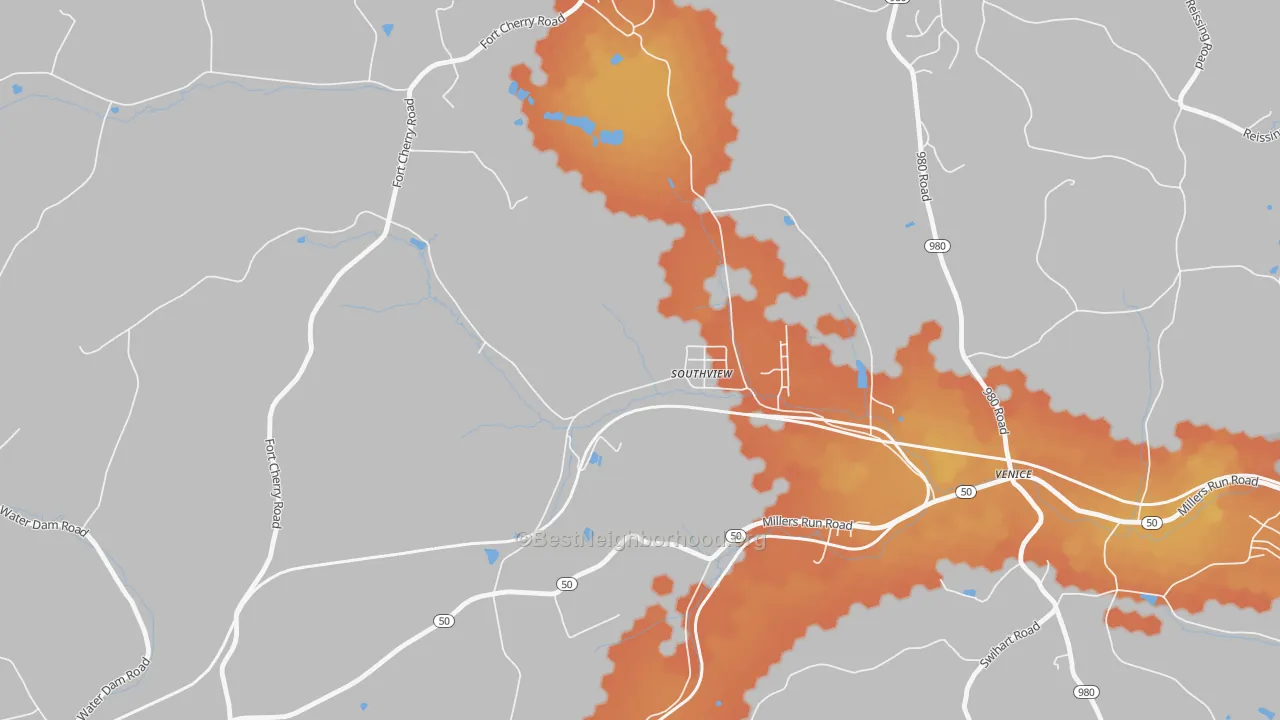 Bike Grade map of Southview, PA