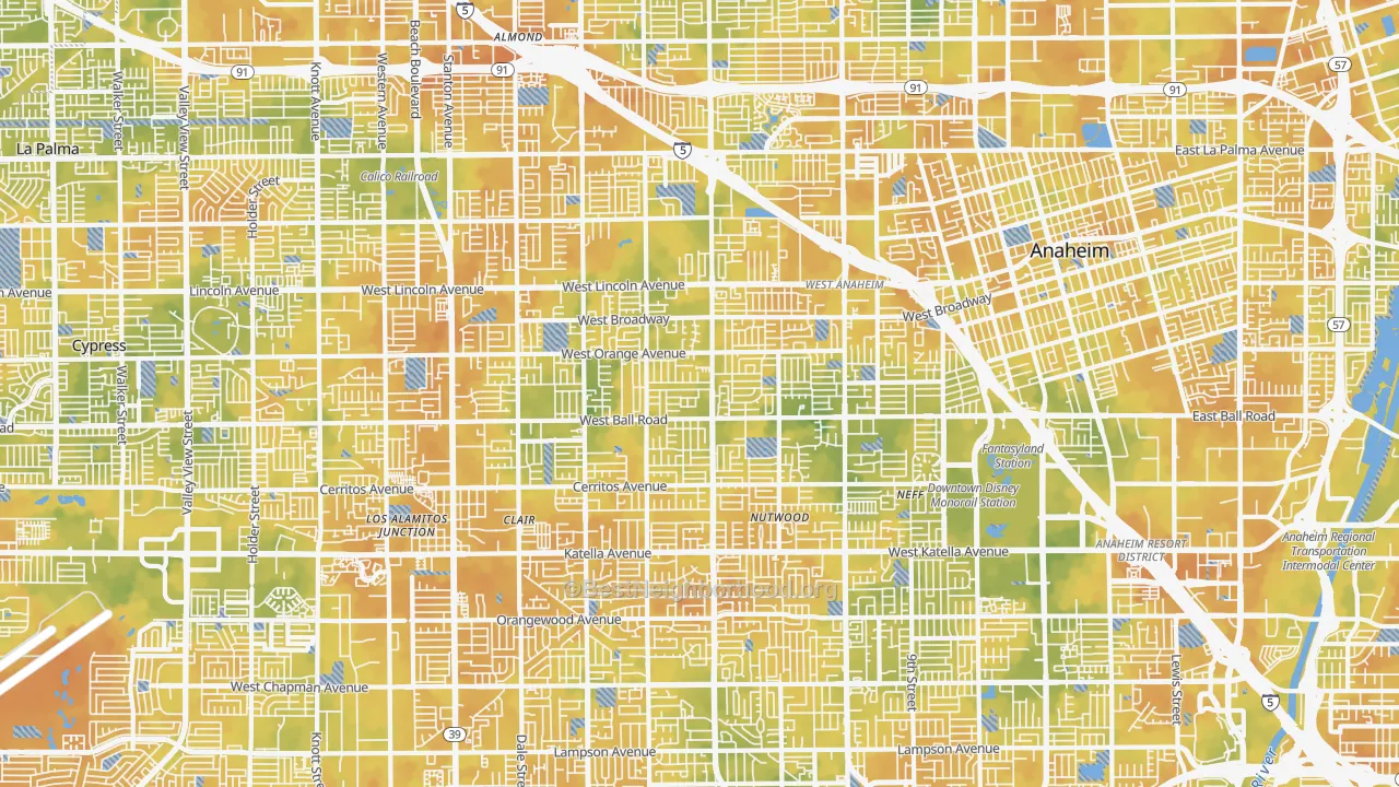 Bike Grade map of SouthWest Anaheim, Anaheim, CA