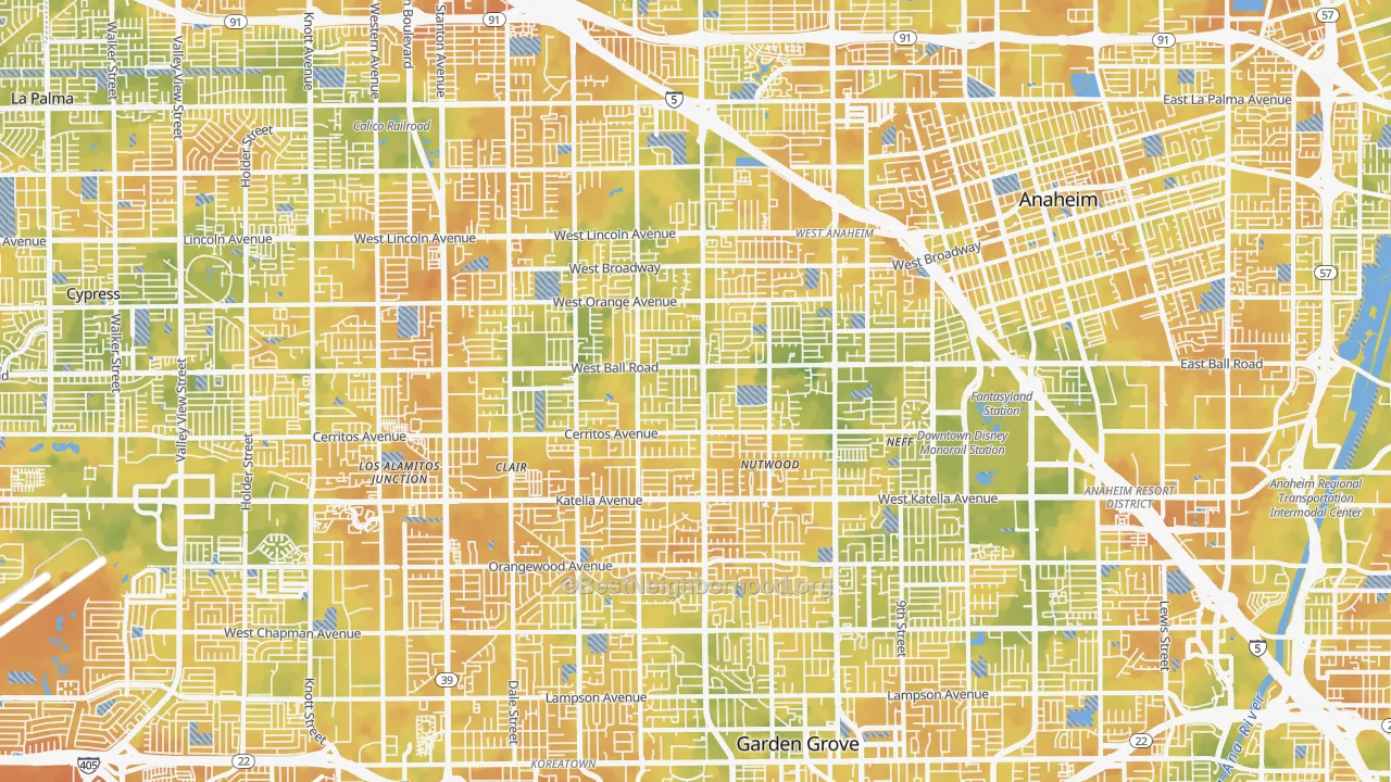 Bike Grade map of Southwest, Anaheim, CA