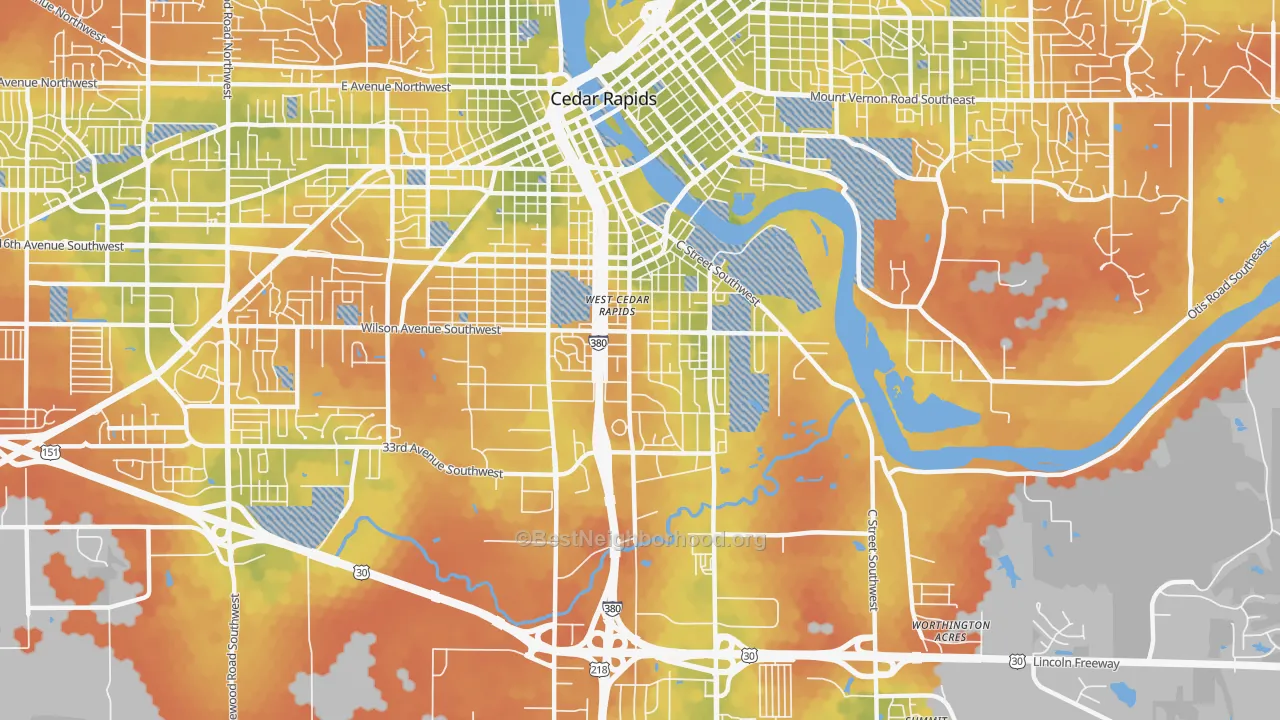 Bike Grade map of Southwest Area, Cedar Rapids, IA