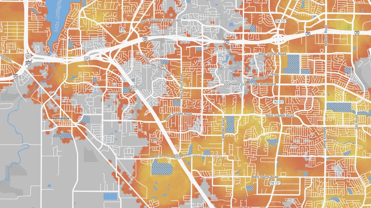 Bike Grade map of Southwest Arlington, Arlington, TX