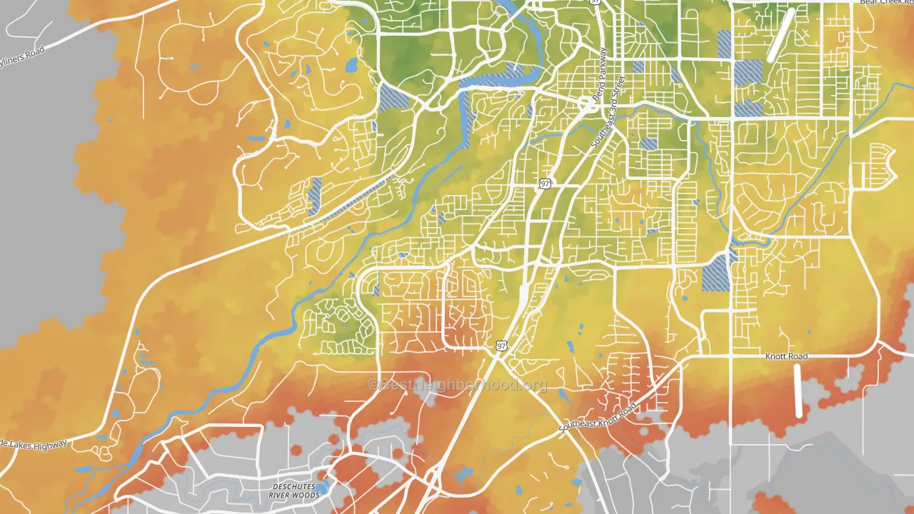Bike Grade map of Southwest Bend, Bend, OR