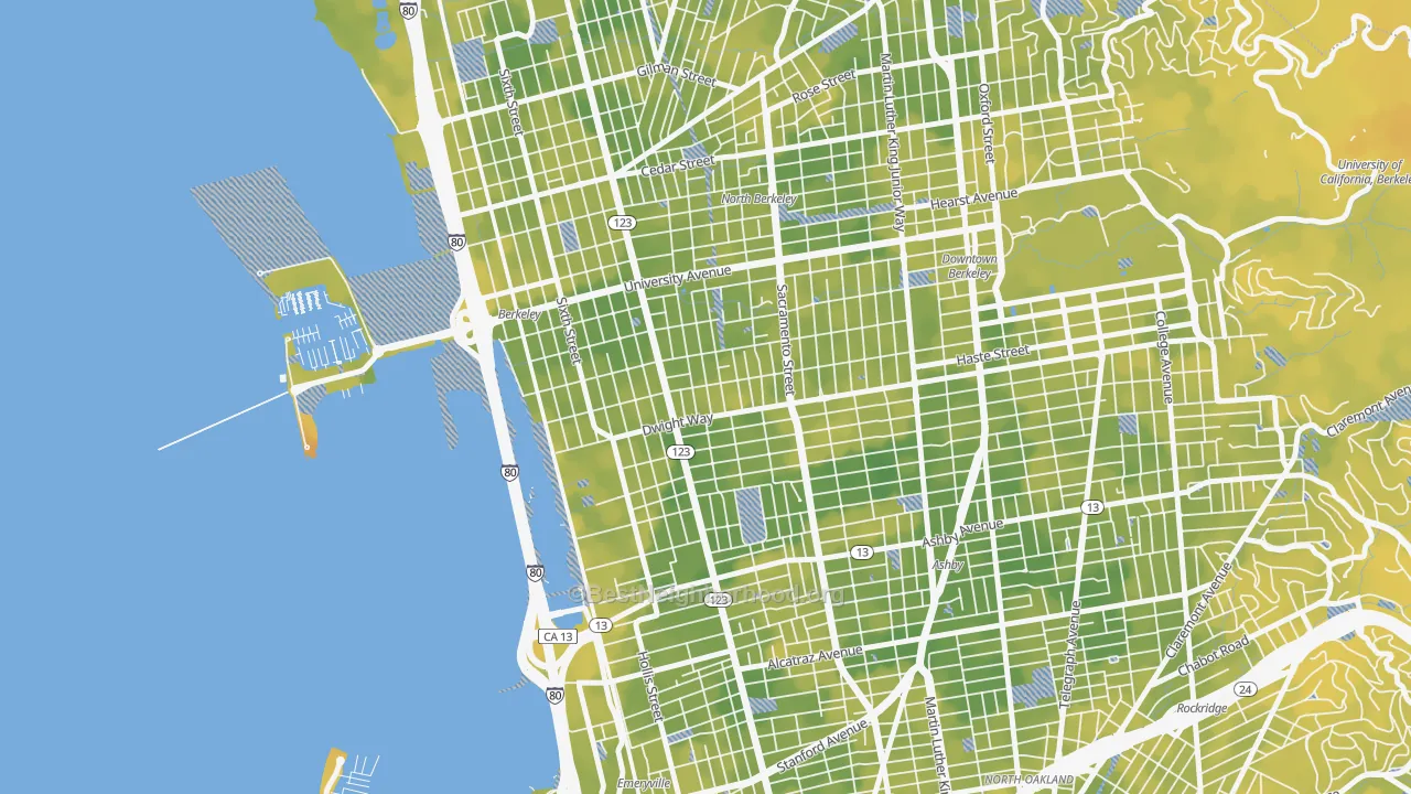 Bike Grade map of SouthWest Berkeley, Berkeley, CA