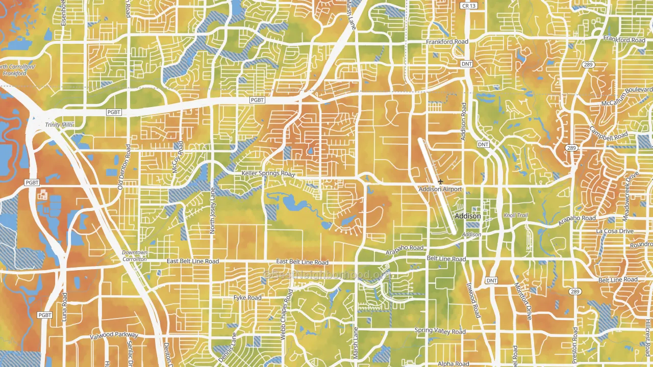 Bike Grade map of Southwest Carrollton, Carrollton, TX