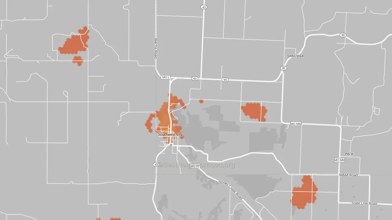 Bike Grade map of Southwest City, MO