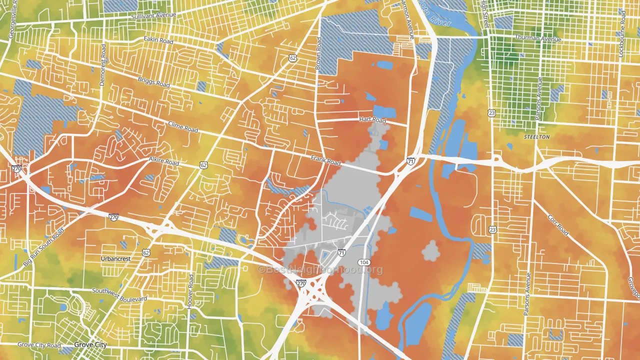 Bike Grade map of Southwest, Columbus, OH