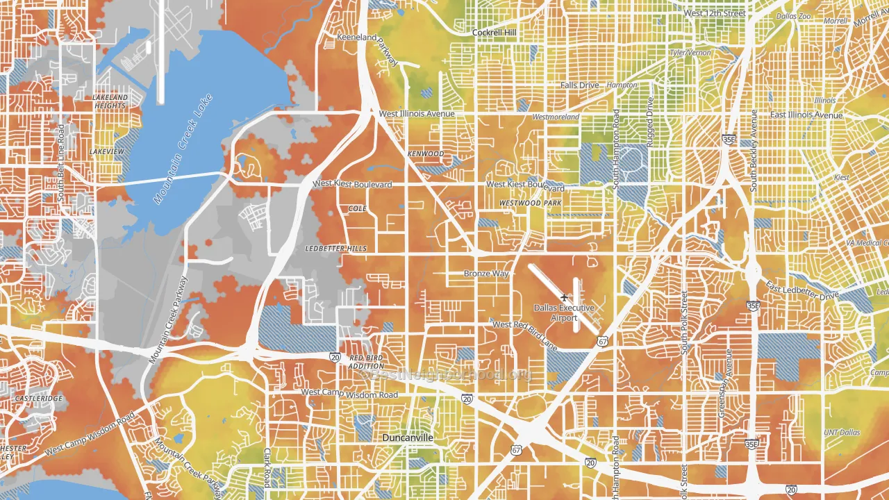 Bike Grade map of Southwest Dallas, Dallas, TX