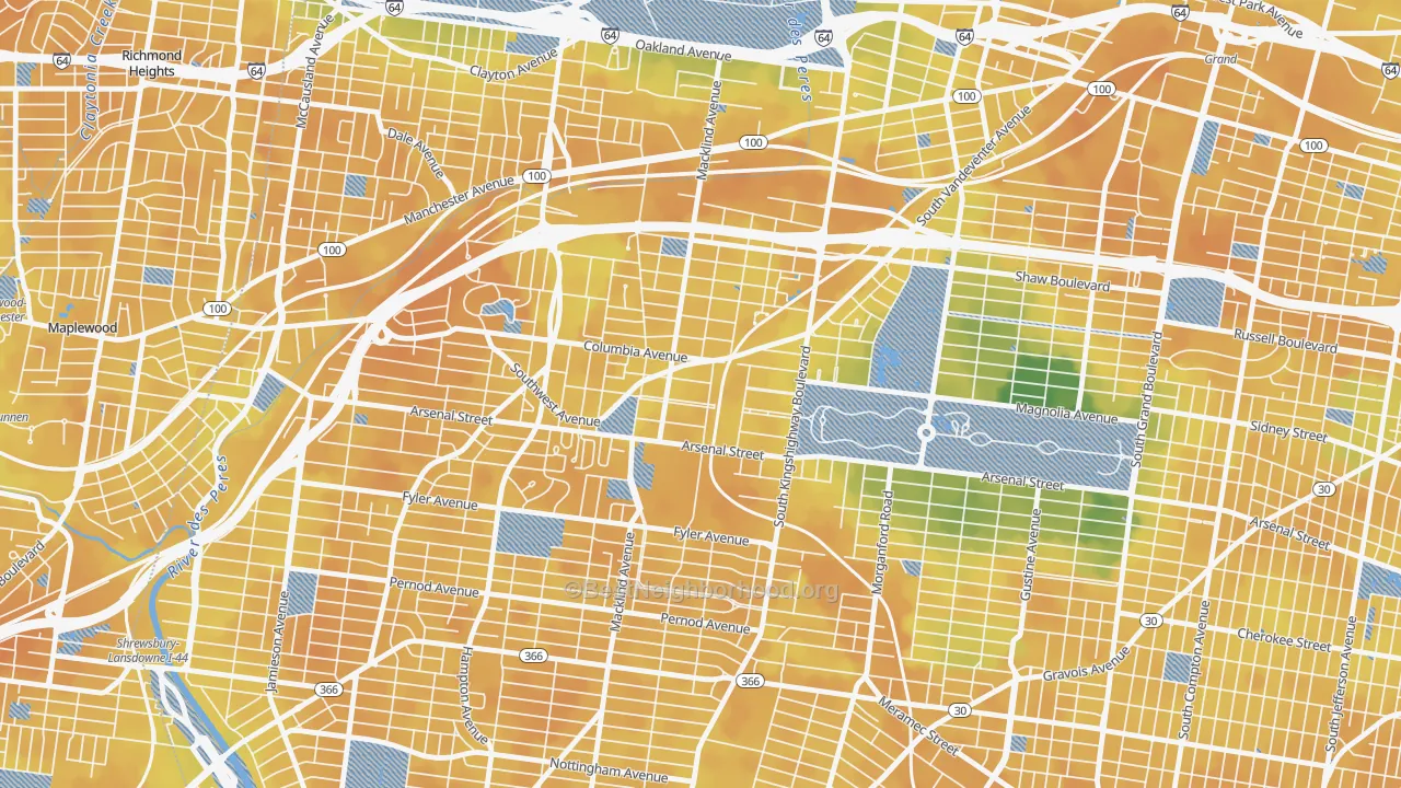 Bike Grade map of Southwest Garden, St. Louis, MO