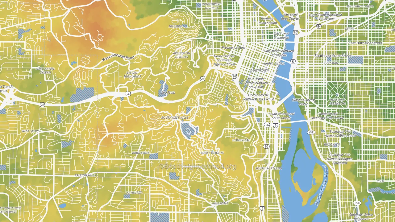 Bike Grade map of Southwest Hills, Portland, OR