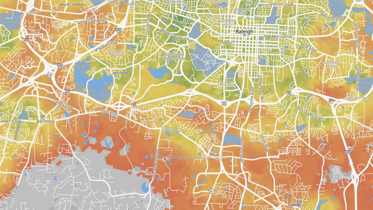Bike Grade map of Southwest Raleigh, Raleigh, NC