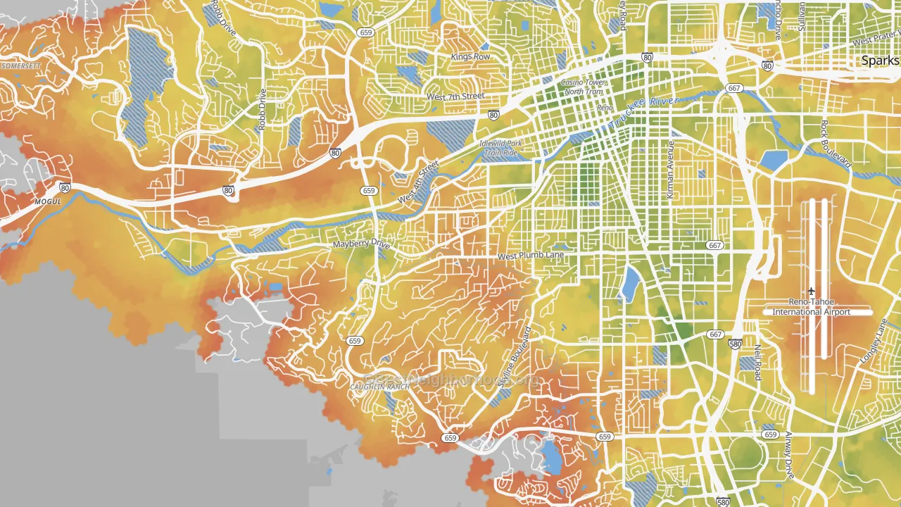 Bike Grade map of Southwest, Reno, NV