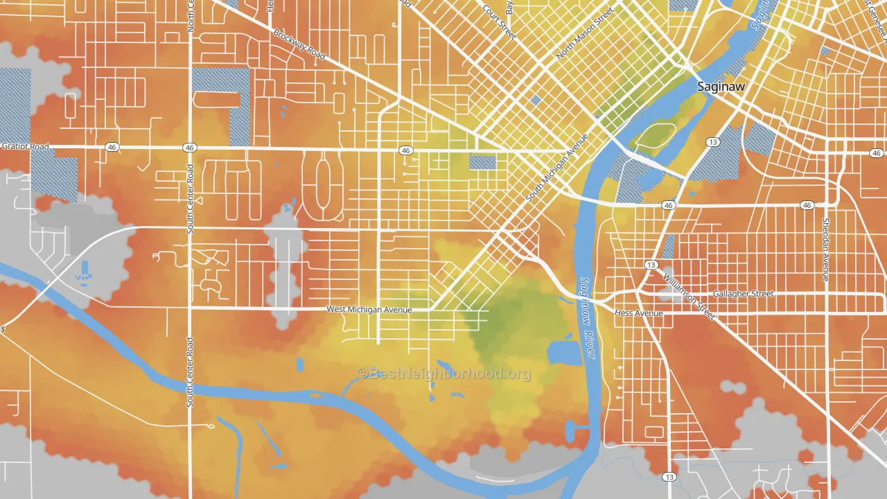 Bike Grade map of Southwest Saginaw, Saginaw, MI