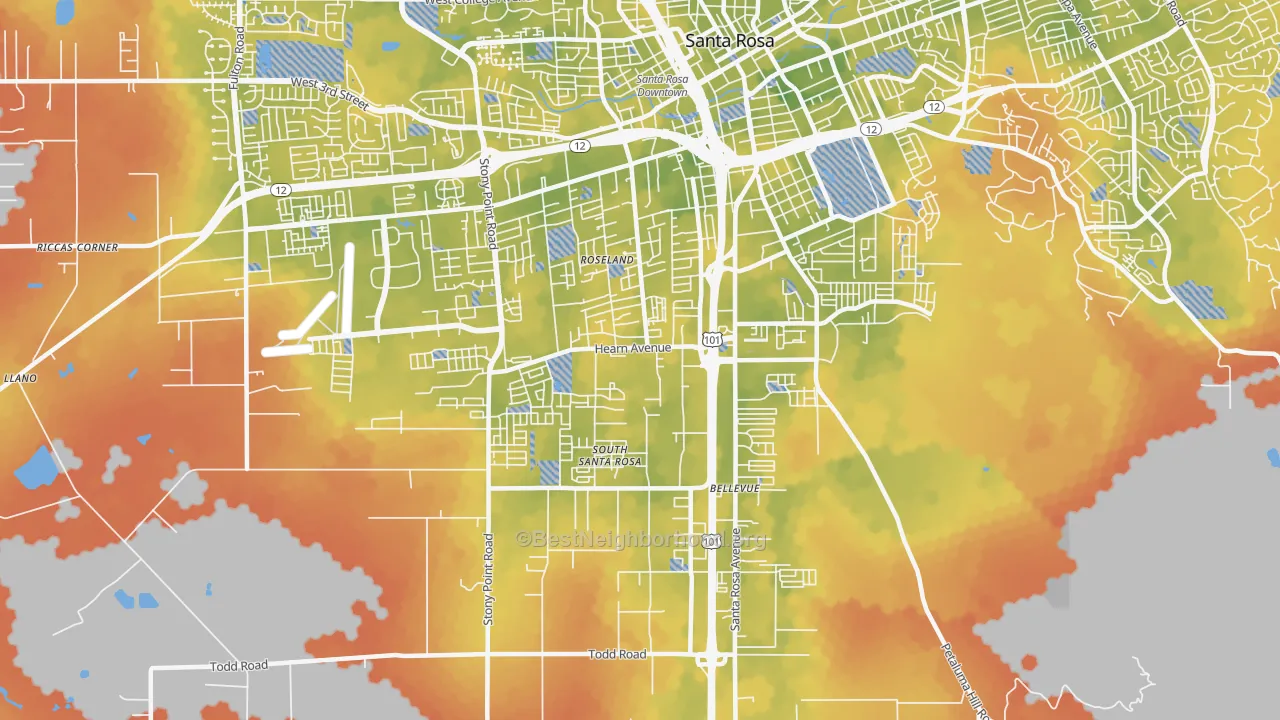 Bike Grade map of SouthWest Santa Rosa, Santa Rosa, CA