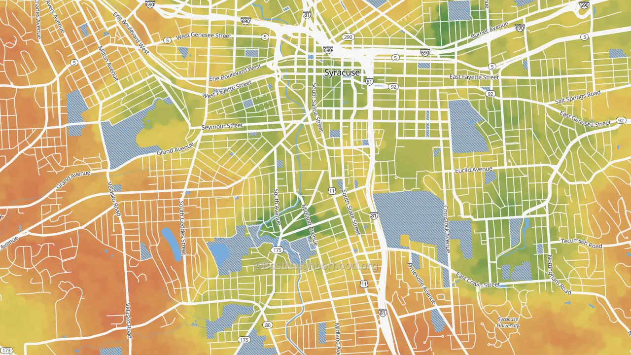Bike Grade map of Southwest, Syracuse, NY