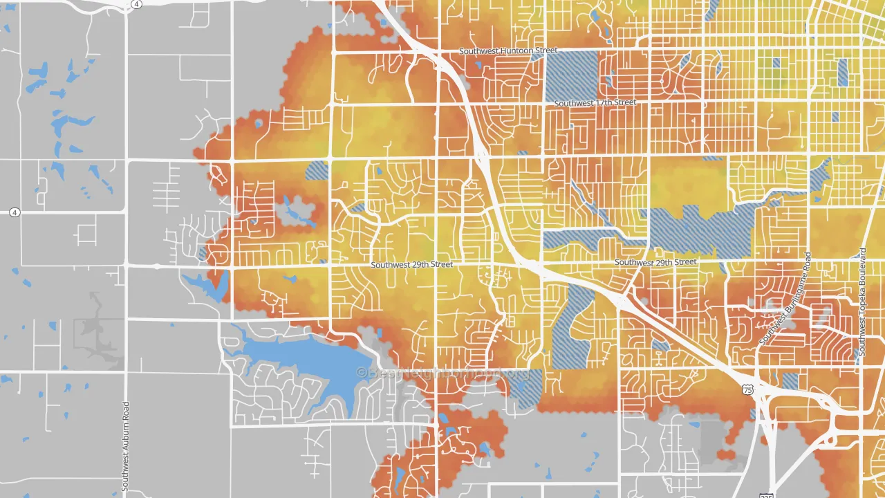 Bike Grade map of Southwest Topeka, Topeka, KS