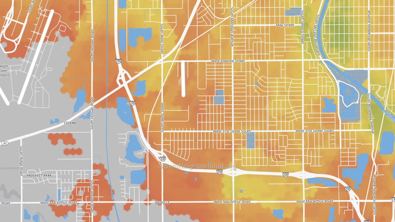 Bike Grade map of Southwest Village, Wichita, KS
