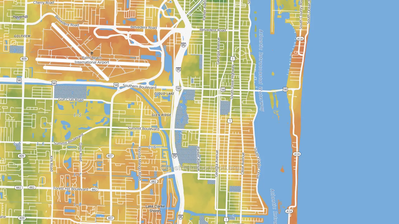 Bike Grade map of Southwest, West Palm Beach, FL